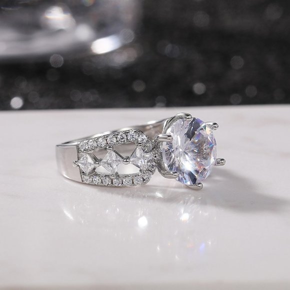 🔥Beautiful Hollow Luxury CZ Silver Wedding Promise Ring for Women, K787 - Picture 5 of 7